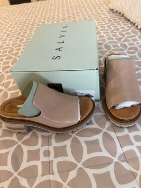 Beige Leather Slide Sandals for Women